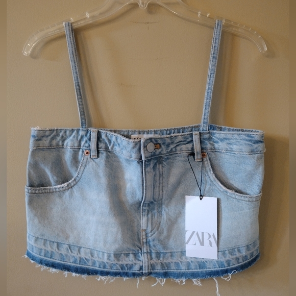 NWT Zara Denim Crop Cami Top Size Small - Picture 4 of 8